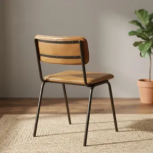 Silla de Comedor Moderna de Cuero Sintético con Patas de Metal, Diseño de Mediados de Siglo, Asiento Tapizado para Uso en el Hogar u Oficina - Product Image 5