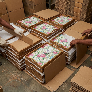 Bandeja de Servir de Madera de Acacia con Asas, Rectangular, Decorativa con Diseño Floral, para Comida, Desayuno en la Cama, Tabla de Charcutería - Product Image 6