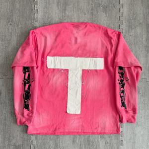 ผู้ผลิตขายส่งเสื้อยืดผู้ชายสไตล์วินเทจลายย้อมสีแบบแอซิดวอช เสื้อสตรีทแวร์สั่งทำพิเศษ เนื้อผ้าหนา ปักลายแบบดิสเทรส ทรงโอเวอร์ไซส์ - Product Image 4