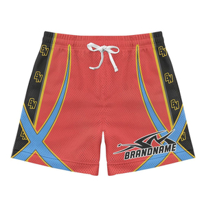 Shorts de sport pour homme en mesh athlétique 180 GSM, tissu polyester premium, empiècements contrastés, shorts de basketball, logo personnalisé en chenille. - Product Image 3