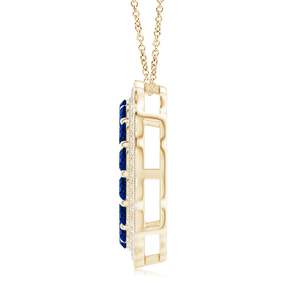 Top Quality Handmade Party Wear Hollow Circle <b>Pendant</b> For Woman 14k 2.5MM 0.88 Ct Blue Sapphire & Diamond Floral Circle <b>Pendant</b> - Product Image 3