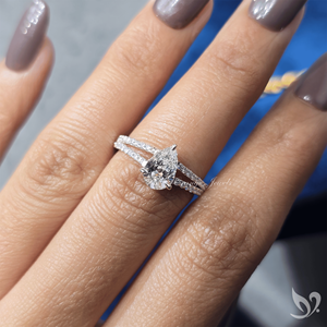 Teardrop 1CT Pear Lab Diamond <b>Ring</b> <b>Split</b> Band Pave Setting 10K White Gold IGI Certified Wedding Engagement <b>Ring</b> - Product Image 4