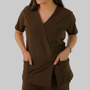 Conjunto de Uniforme Médico Personalizado OEM para Mujer, Tejido de Punto, Corte Ajustado, Poliéster Elástico, Manga Corta, Alta Calidad - Product Image 4