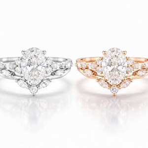 Ensemble de fiançailles en or avec diamant de laboratoire ovale éternel et diamant marquise - Product Image 1