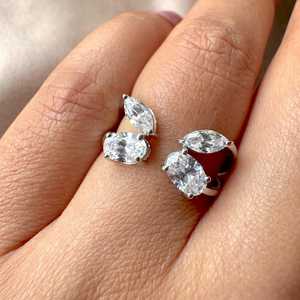 Bague ouverte unisexe en argent 925 avec moissanite taille marquise et ovale, bijoux fins pour fiançailles, fête, cadeau, charmes - Product Image 2