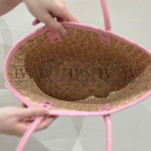 Sacs de plage d'été en jonc de mer tressé à la main 2026 – Sac fourre-tout « Summer Vibes » avec poignées en cuir pour femmes, du Vietnam - Product Image 4