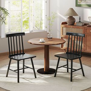 Set di 2 Sedie da Pranzo in Legno Massello Stile Rustico con Schienale a Fuso e Telaio in Legno di Gomma per la Casa - Product Image 2
