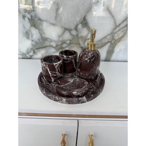 Luxury Marble Bathroom Set Three-Piece Round Soap Dispenser <b>Toothbrush</b> <b>Holder</b> Tray Easy To Clean - Product Image 3