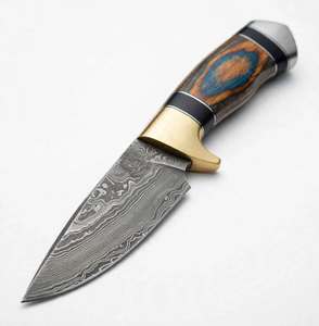Handcrafted Damascus Steel Utility <b>Craft</b> <b>Tool</b> Blue Stabilized Wood Cast Brass Guard Handle - Product Image 3