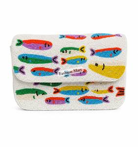 Pochette à rabat perlée motif poisson, sac à bandoulière brodé fait main, sac de soirée élégant - Product Image 6