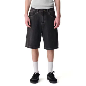 Shorts en jean délavé pour homme, style vintage hip-hop, taille mi-haute, coupe ample, avec cordon de serrage en satin, imperméables - Product Image 3