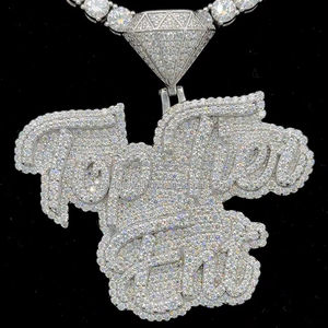 Colgante de letra Mossanite Plata de Ley 925, fianza de diamante VVS Iced Out, colgante de moissanita personalizado con letra grande de doble fila Hiphop - Product Image 1