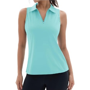 Women's <b>Sleeveless</b> Polo Shirt Mesh Knitted Breathable Solid Color Preppy Style <b>Top</b> - Product Image 6