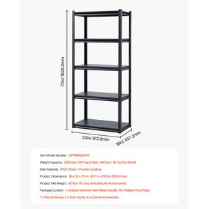 Scaffali Metallici Regolabili a 5 Ripiani con Capacità di 900 kg, 46 cm P x 81 cm L x 183 cm H, Scaffalature per Garage e Stoccaggio Utensili - Product Image 4