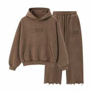 Ensemble de survêtement unisexe vert délavé à capuche, pantalon de jogging à manches longues avec poches latérales, tenue décontractée pour l'automne - Product Image 5