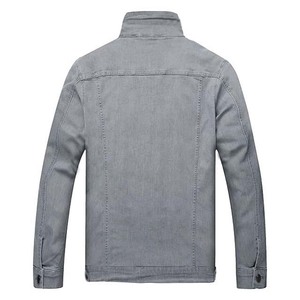 Veste en jean grise pour homme, col montant, coupe ajustée, en coton tissé, simple boutonnage, style automne - Product Image 2
