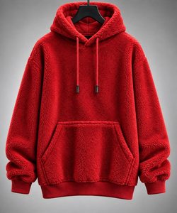 <b>Sherpa</b> Fleece <b>Hoodie</b> Plush Teddy Pullover Cozy Winter <b>Hoodie</b> Soft Fuzzy Sweatshirt 100% Cotton Oversized Solid Color Front - Product Image 3