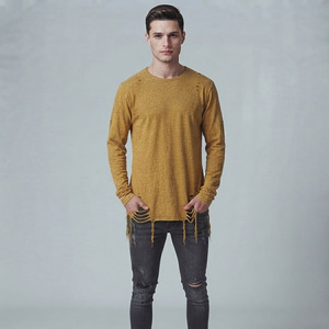 T-shirt Homme Vintage Délavé à Manches Longues, Coupe Oversize en Coton Épais, Col Rond, Style Streetwear, T-shirt Ample Délavé à l'Acide pour Homme - Product Image 5