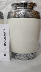 Elegant White Enamel Adult <b>Urn</b> - Handcrafted Detailed Engraving Cremation <b>Urns</b> - <b>Large</b> Metal Funeral Vessel for Bulk Purchase - Product Image 5