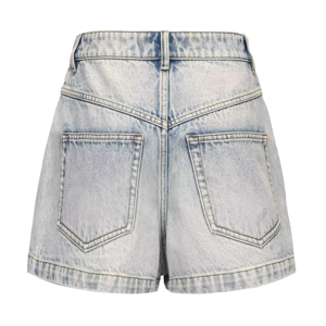 High Waist Women Denim Shorts Button Fly Medium Wash Vintage Style Summer Casual Straight Leg 100% Cotton Eco-Friendly - Product Image 3
