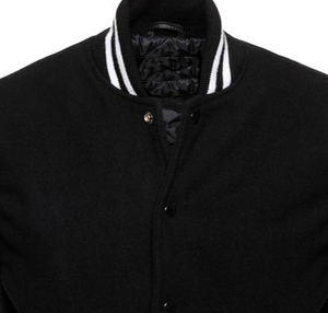 Nouvelle veste bomber universitaire en laine bleu roi et cuir noir, col montant, style universitaire, design streetwear, logo frontal - pour l'hiver - Product Image 5