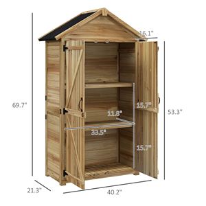 Casetta da Giardino in Legno Facile da Montare con Porte Chiudibili a Chiave e Ripiani, Tetto Impermeabile per Uso Esterno - Product Image 3