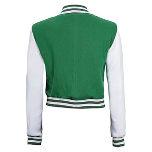 Women's Premium Quality Green White Varsity <b>Jacket</b> Full Sleeve Turn-down Collar Polyester Material Short Length Autumn Style - Product Image 3