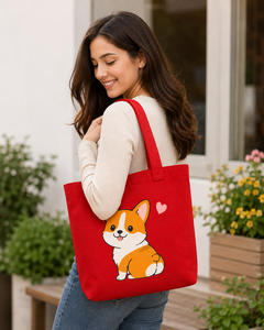 Sac fourre-tout en toile rouge tendance avec imprimé Corgi mignon, fermeture personnalisée pour les voyages et le shopping - Product Image 6