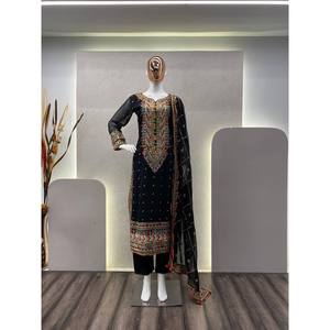 Magnifique ensemble Salwar Kameez XL pour soirée, haut et bas, avec dupatta en polyester, élégant et stylé - Product Image 2
