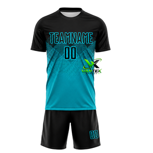 Vantex Sports Custom Quick Dry <b>Soccer</b> Jersey Kit Black Teal Polyester Short Sleeve Team Uniform Print 00 - Product Image 1