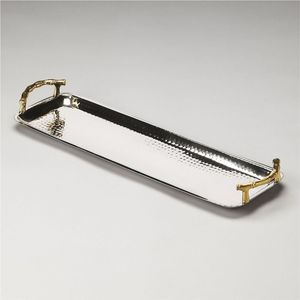 Luxury Handmade Metal Serving Tray Decorative Stainless Steel Rectangular Gold Floral Ornament Coffee <b>Table</b> Tray <b>for</b> Hotel Home - Product Image 3