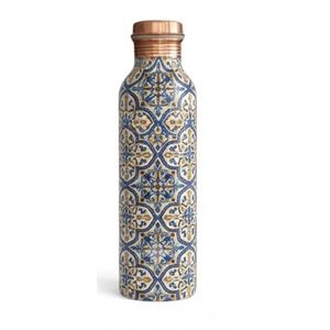 Handmade Pure Copper <b>Water</b> <b>Bottle</b> with Blue Printed Floral Design, Ayurvedic Leakproof <b>Metal</b> Drinking <b>Bottle</b> for Fitness - Product Image 5