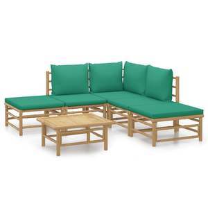 Ensemble de salon de jardin en bambou naturel avec coussins en polyester vert - Product Image 2