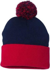 Men's Winter <b>Beanie</b> Hat Knitted Color Blocking Red <b>Navy</b> Pom Pom Casual Warm Hat 56-58CM Adult Unisex Style - Product Image 2