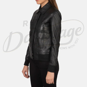 Women Black Real Leather <b>Jacket</b> Shirt Collar Slim Fit Premium Sheepskin Casual Winter <b>Bomber</b> Style Outerwear Zip Up Coat - Product Image 5
