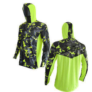 Chemise de pêche à manches longues pour homme, à capuche, imprimé camouflage, séchage rapide, UPF 50, haut de sport d'extérieur, vert noir - Product Image 1
