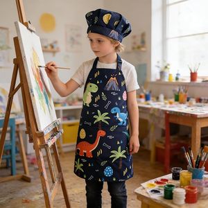 Ensemble tablier et toque de chef pour enfants, filles et garçons, pour la cuisine, la pâtisserie, l'art, la peinture et les activités - Product Image 2