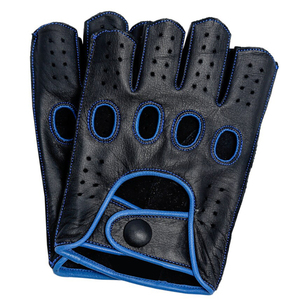 Gants de musculation pour hommes en cuir noir solide, respirants, légers, demi-doigts, fermeture à enfiler, toutes saisons - Product Image 6