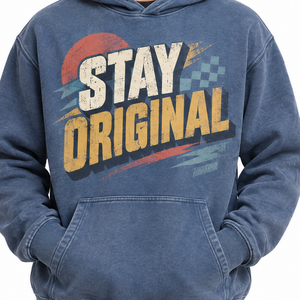 Sweat à capuche graphique bleu délavé personnalisé pour homme, style vintage rétro, imprimé soleil, streetwear - Product Image 2