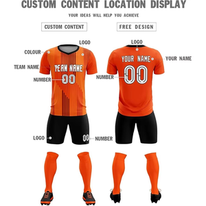 Conjunto de Camiseta de Fútbol Naranja Personalizada con Nombre y Número Impresos por Sublimación, Cuello en V, Manga Corta, Uniformes Deportivos para Hombre - Product Image 2