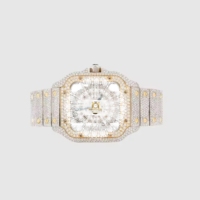 Montre pour homme de qualité supérieure avec boîtier rond en moissanite de 25 mm, couleur argent, mouvement à quartz analogique doré argenté