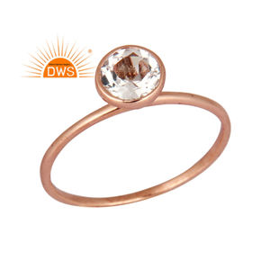 Anillo apilable de piedras preciosas de cuarzo de cristal Natural chapado en oro rosa de plata esterlina de Venta caliente Fabricante de joyería personalizada - Product Image 5