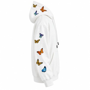 <b>White</b> Oversized Hooded <b>Sweatshirt</b> With Colorful Butterfly Embroidery Unisex Casual Spring Knitted Cotton Hoodie - Product Image 2