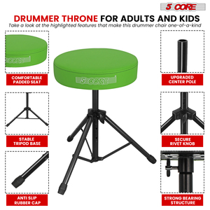 Silla de Batería 5 Core DS 01 GR, Taburete de Baterista Acolchado de Espuma Viscoelástica de 3 Pulgadas de Grosor, Capacidad de 330 Libras, Ajustable y con Base para el Suelo - Product Image 6