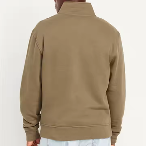 Pull en molleton brossé à col zippé en coton, coupe décontractée, pour marques de luxe américaines, production en usine - Product Image 2
