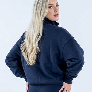 New Elegant Wholesale Custom Designed Logo <b>Women's</b> Stand Collar <b>Sweatshirt</b> Cotton Quarter <b>Zip</b> Oversized Comfortable Eco-Friendly - Product Image 3