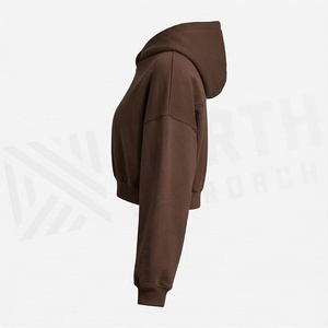 Custom Women Polyester Cotton Lightweight Stonewashed Crop Hoodies Customized Color Blank Front <b>Logo</b> <b>No</b> Pocket Design - Product Image 3