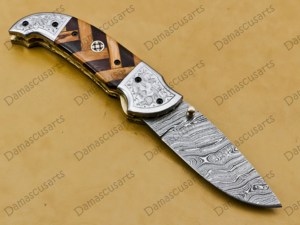 Couteau de poche pliant en acier Damas fait main, lame tranchante comme un rasoir, pour le camping, la chasse, la survie tactique, EDC - Product Image 3