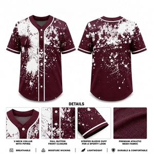 Polyester Baseball Jersey Sublimation <b>Paint</b> Splash Full Button V Neck Mesh Durable Custom OEM Wholesale Manufacturer - Product Image 1