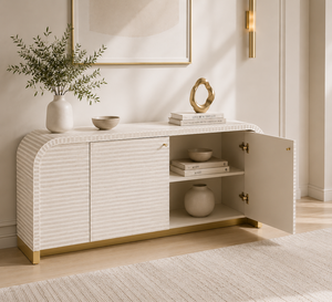 Aparador Moderno de Metal y Ratán con Tiradores de Latón, Color Gris Claro, Mueble de Almacenamiento para Sala de Estar - Product Image 5